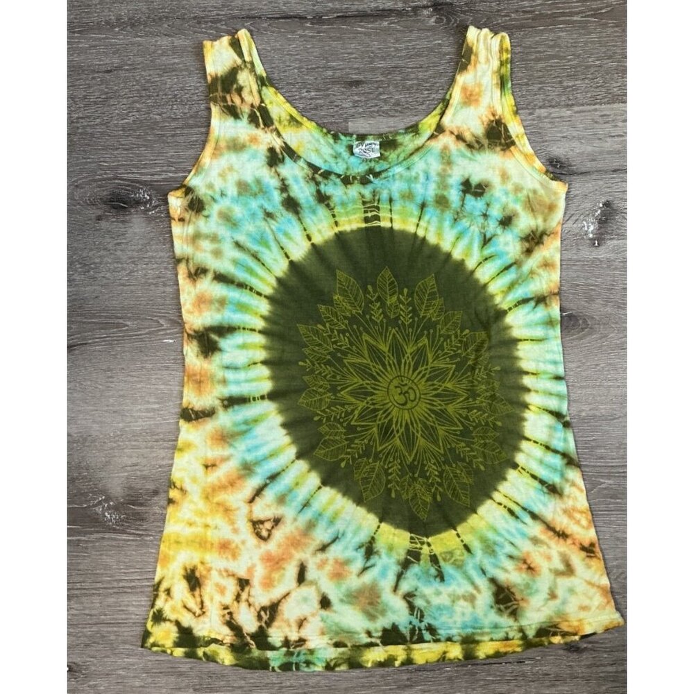 Gypsy‎ Rose OS Tie Dye Tank Top Green Yellow